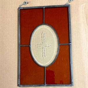 Stained glass 11” X 8”, orange and clear glass